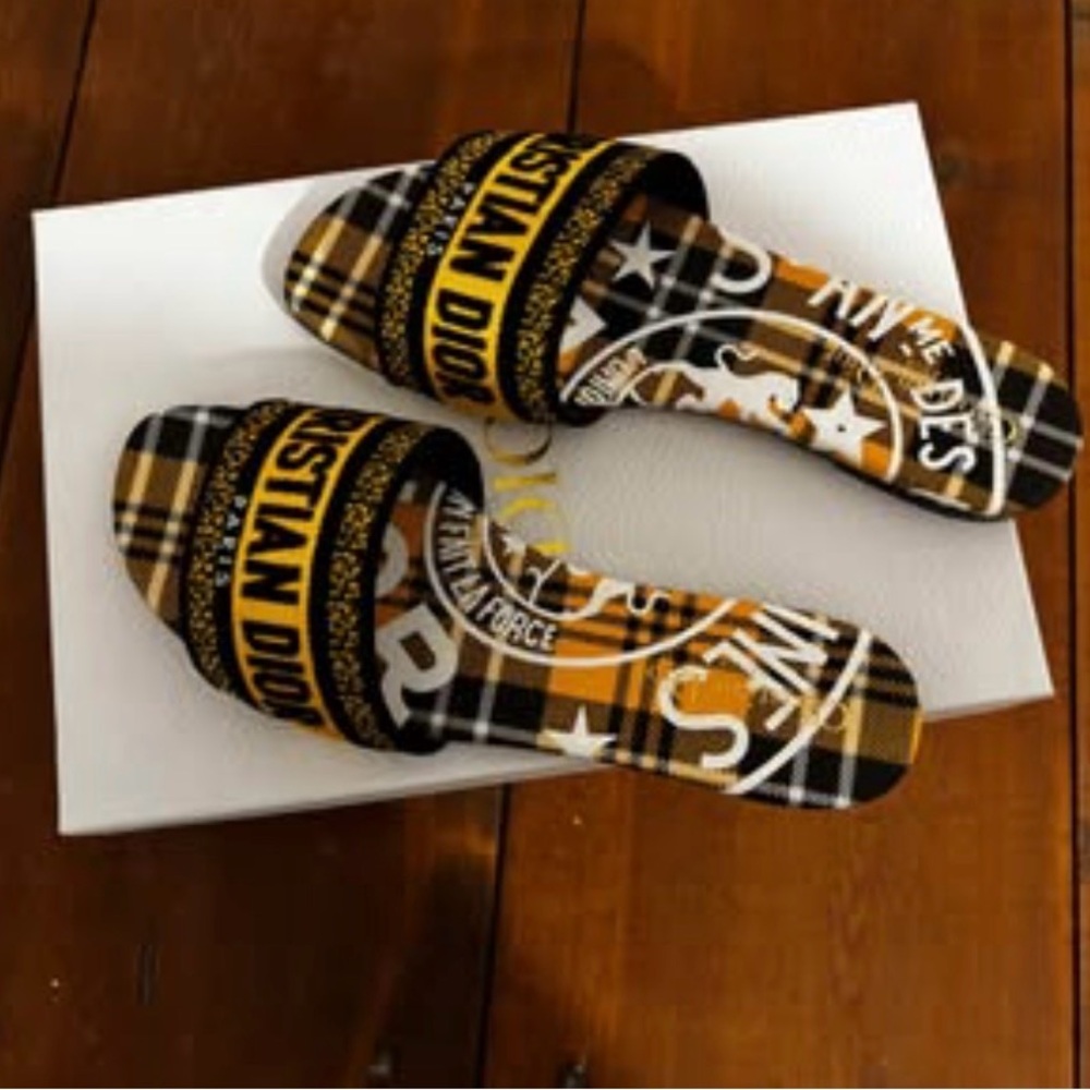 Dior women’s Plaid Slide Sandals - Black and Yellow